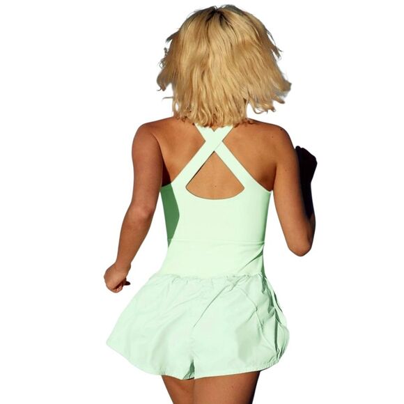 Laslulu Romper Jumpsuit Women Small Mint Cross Back Sleeveless Stretch - Picture 3 of 9